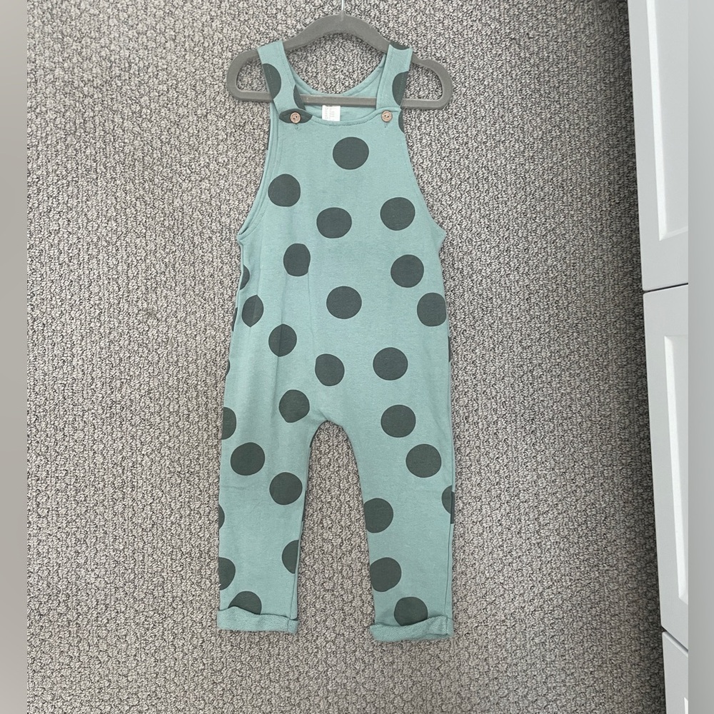 NWT H&M Kids Teal Overalls with Black Dots 2T